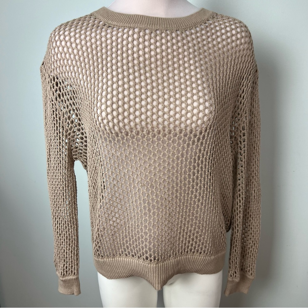 Quince 100% Organic Cotton Open Knit Beige Crew Neck Sweater - Women’s Size M